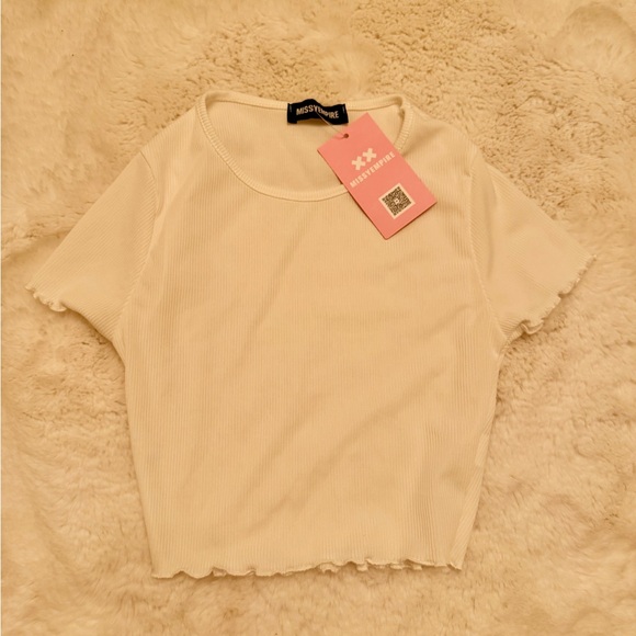 Missguided Cream Ribbed Short Sleeve Tee - Picture 1 of 1